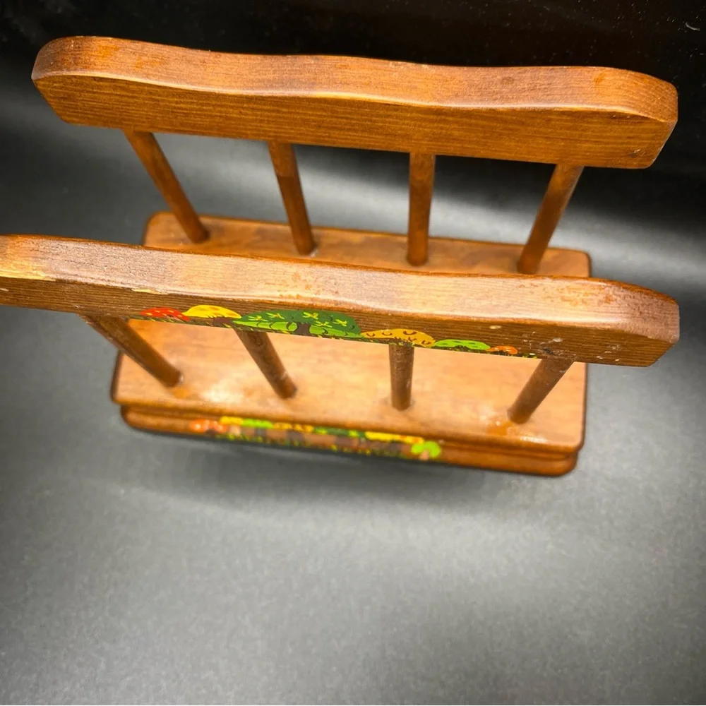 Vintage Mushroom Wood Napkin or Mail Holder Mid Century Modern MCM Dark Brown